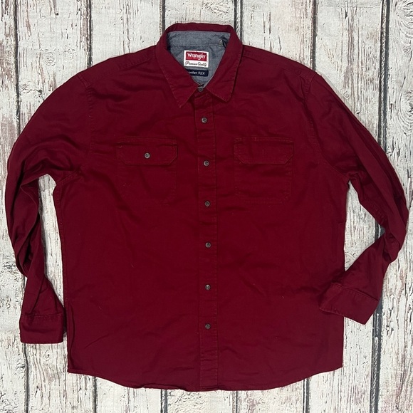 Wrangler Maroon Mens Long Sleeve Button Down Comfort Flex Shirt - Picture 1 of 4